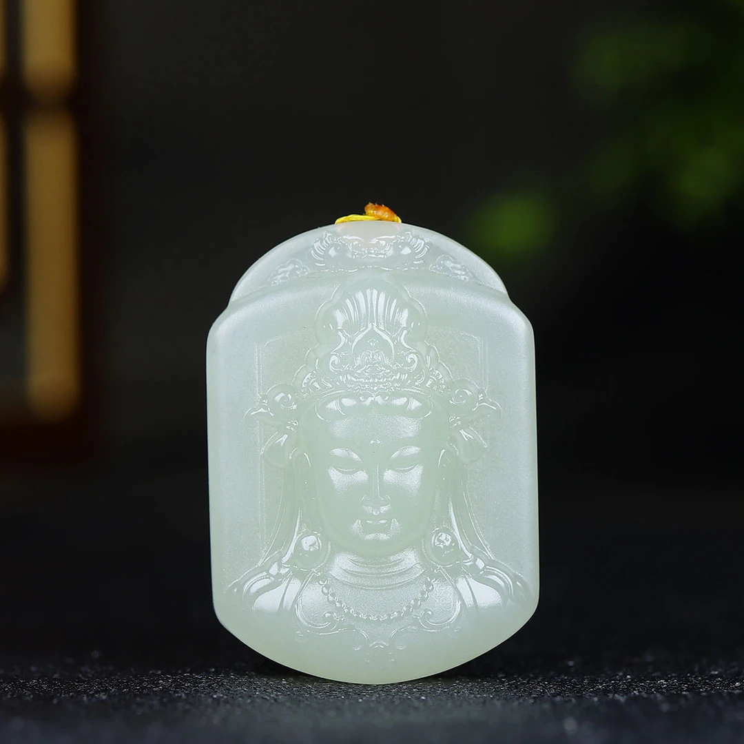 1206128和田玉观音牌子挂件