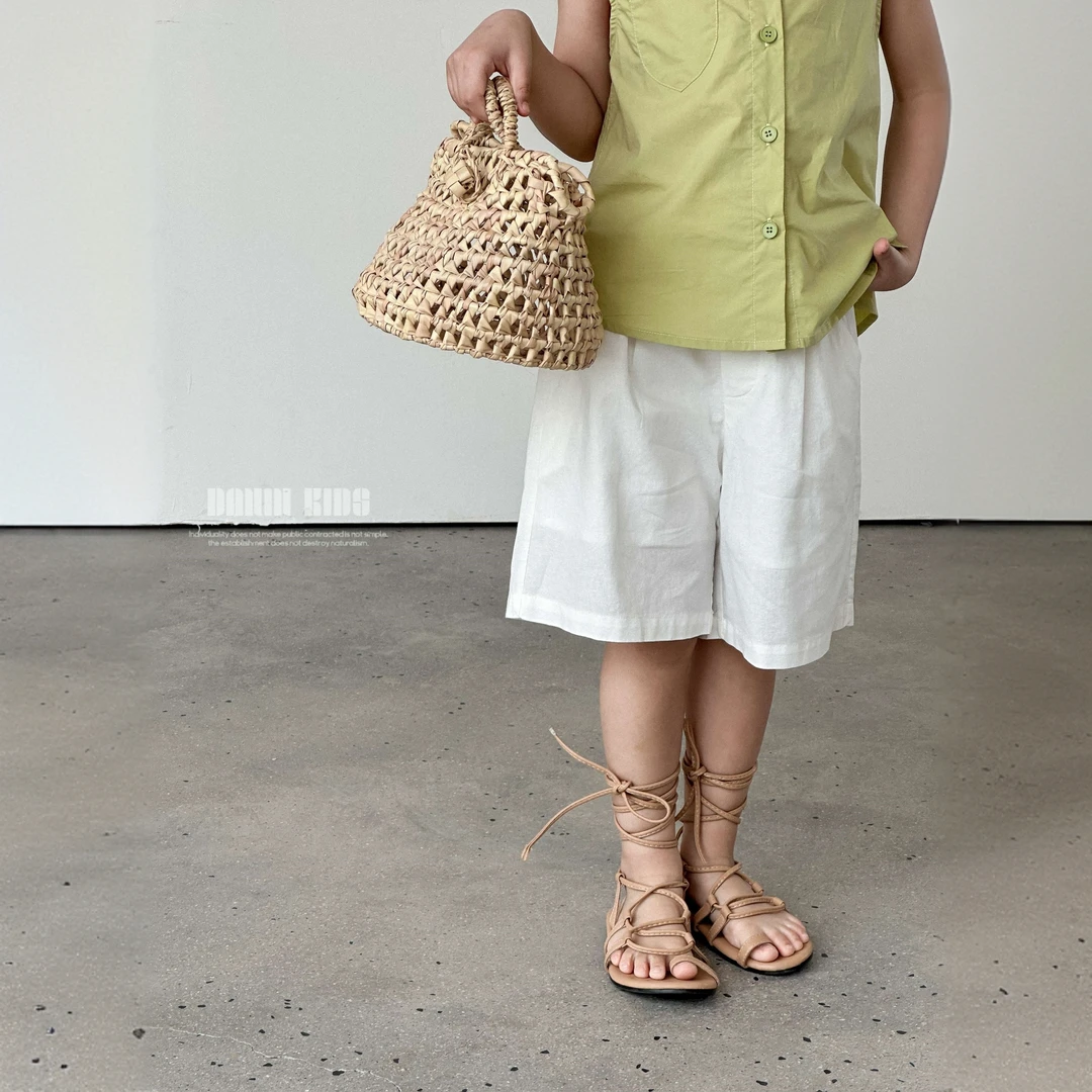 【嗒囜】棉麻混纺~舒适挺阔 女童裤子夏装薄款宽松休闲短裤儿童服装