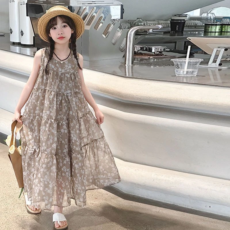 公主裙连衣裙子夏装新款儿童洋气波点女童碎花女孩背心裙沙滩夏季