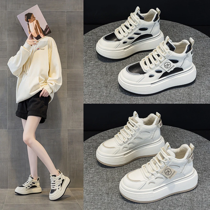9955内增高7CM真皮老爹鞋女 2025春秋款新款百搭韩版厚底松糕鞋