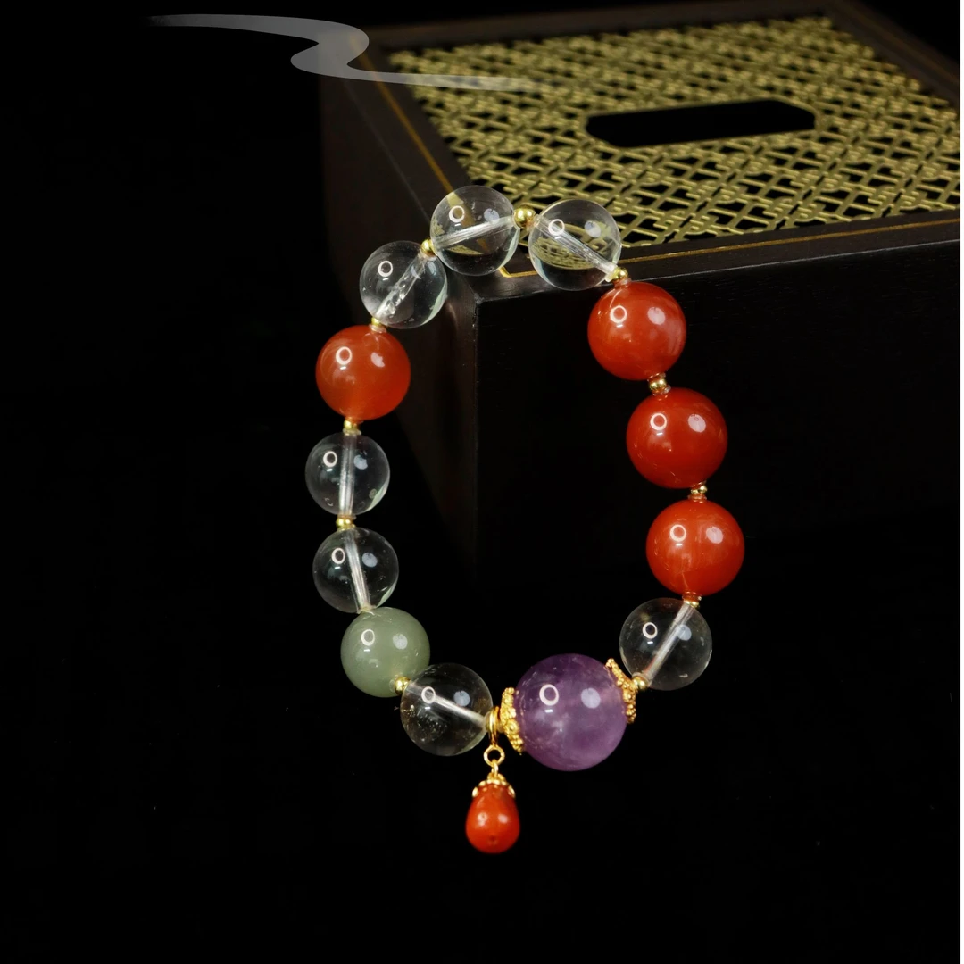 S6504南红玛瑙水晶焕福手串