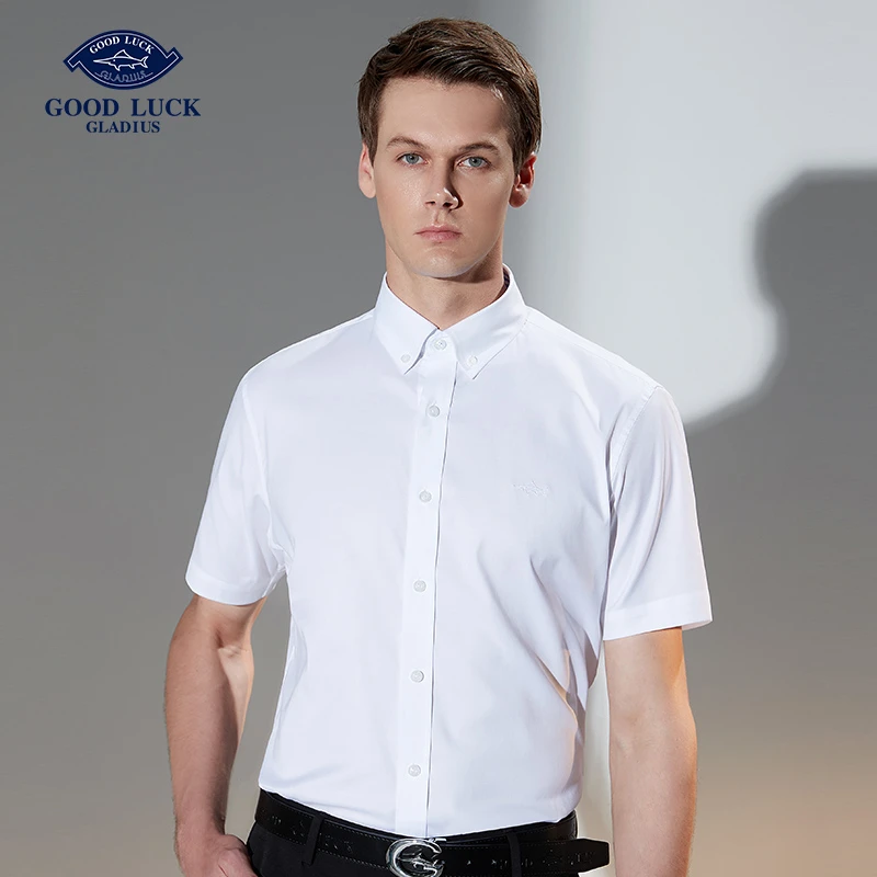德鲨夏季新款短袖衬衫男时尚休闲商务正装上衣男衬衣短袖男polo衫