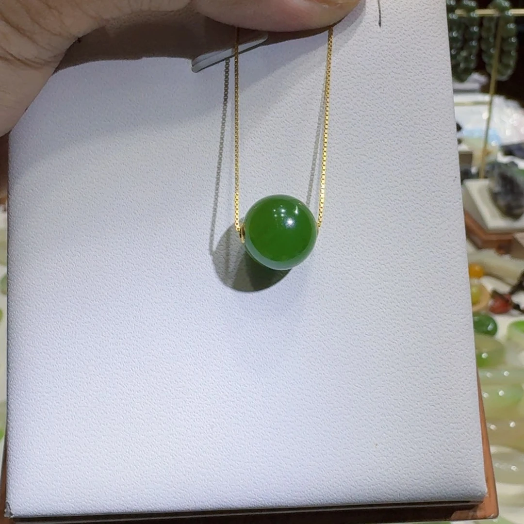 和田玉（碧玉）未镶嵌挂件和田玉碧玉卡12.2单珠转运珠