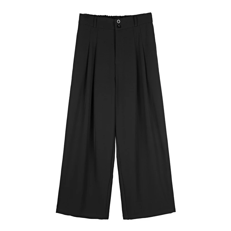 圣迪奥女装时尚气质简约暗褶拼接半松紧阔腿长裤S21180817