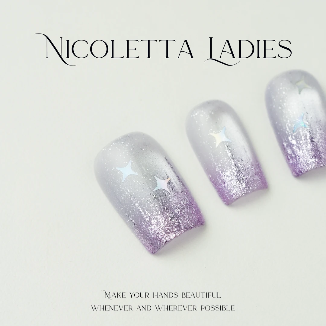 Nicoletta Ladies【星雾紫】个性未来感紫色猫眼亮片纯手工穿戴甲