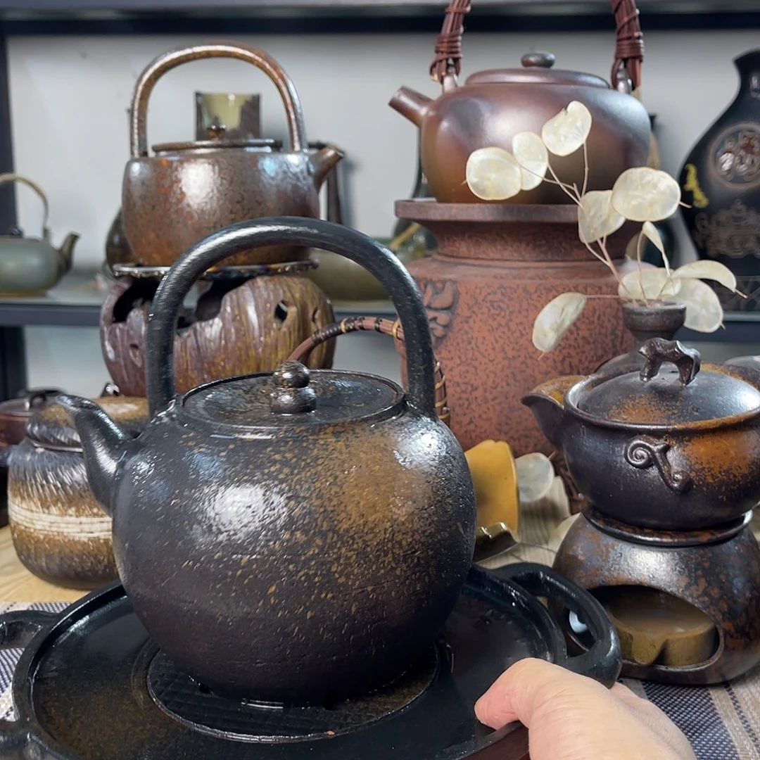 碟紫砂粗陶实用茶壶