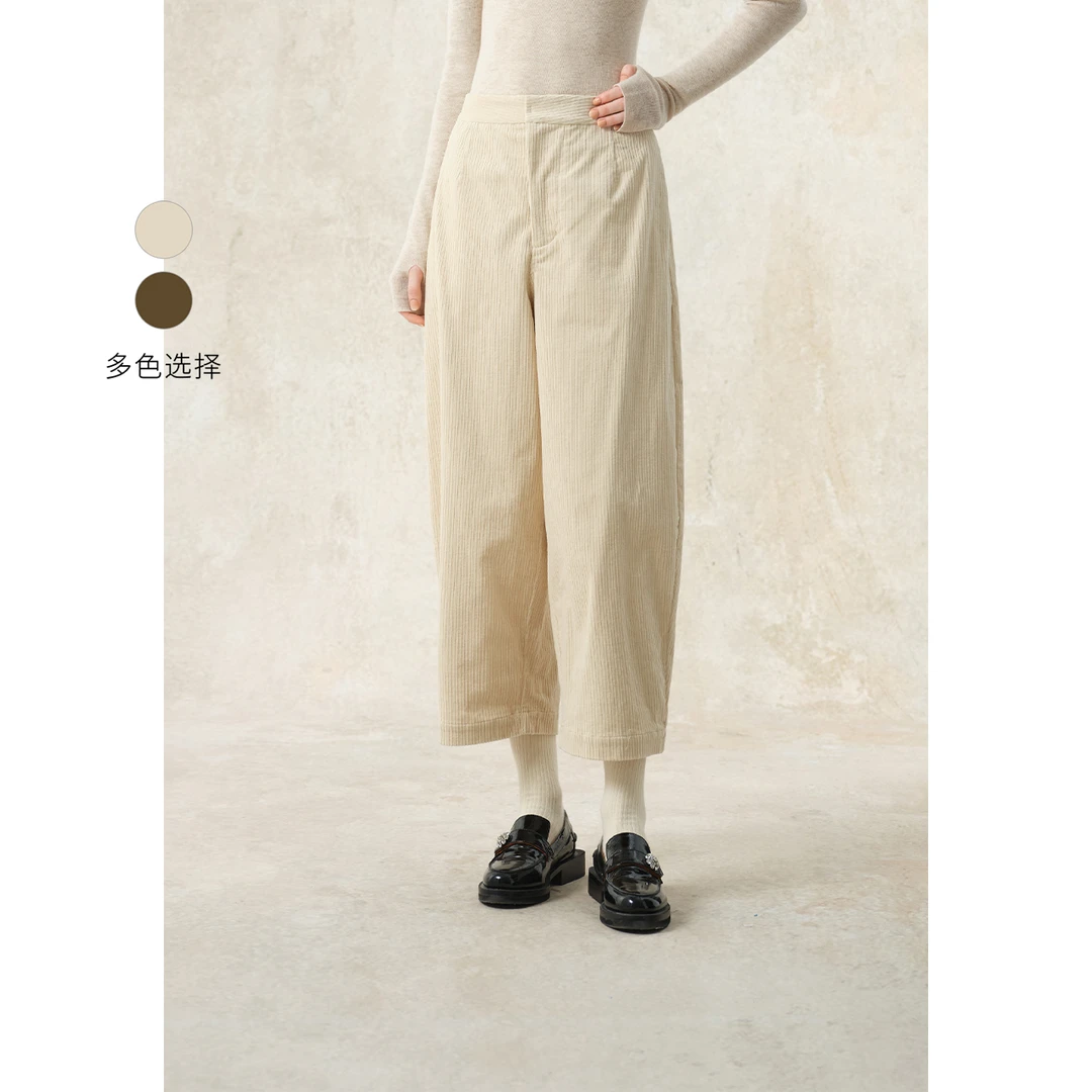 【复古风潮】puretea茶愫灯芯绒直筒九分裤2024春KP0603C11
