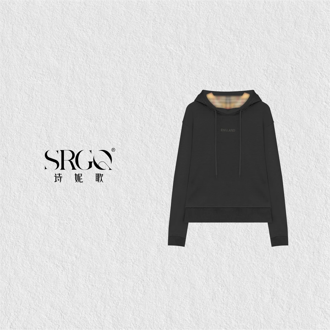 诗妮歌 | 刺绣连帽卫衣 经典格纹低调老钱早秋休闲女士百搭