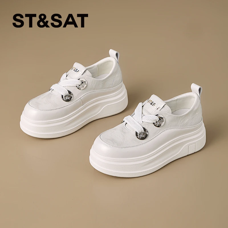 星期六时尚百搭复古增高休闲板鞋2025秋季新款舒适徒步厚底松糕鞋