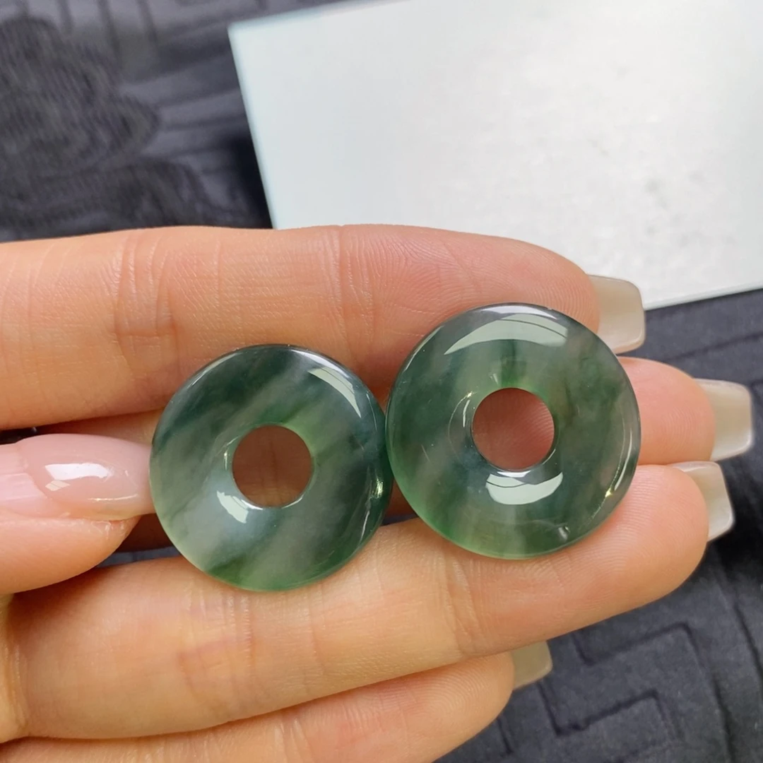 翡翠未镶嵌耳饰江南烟雨意境感甜甜圈