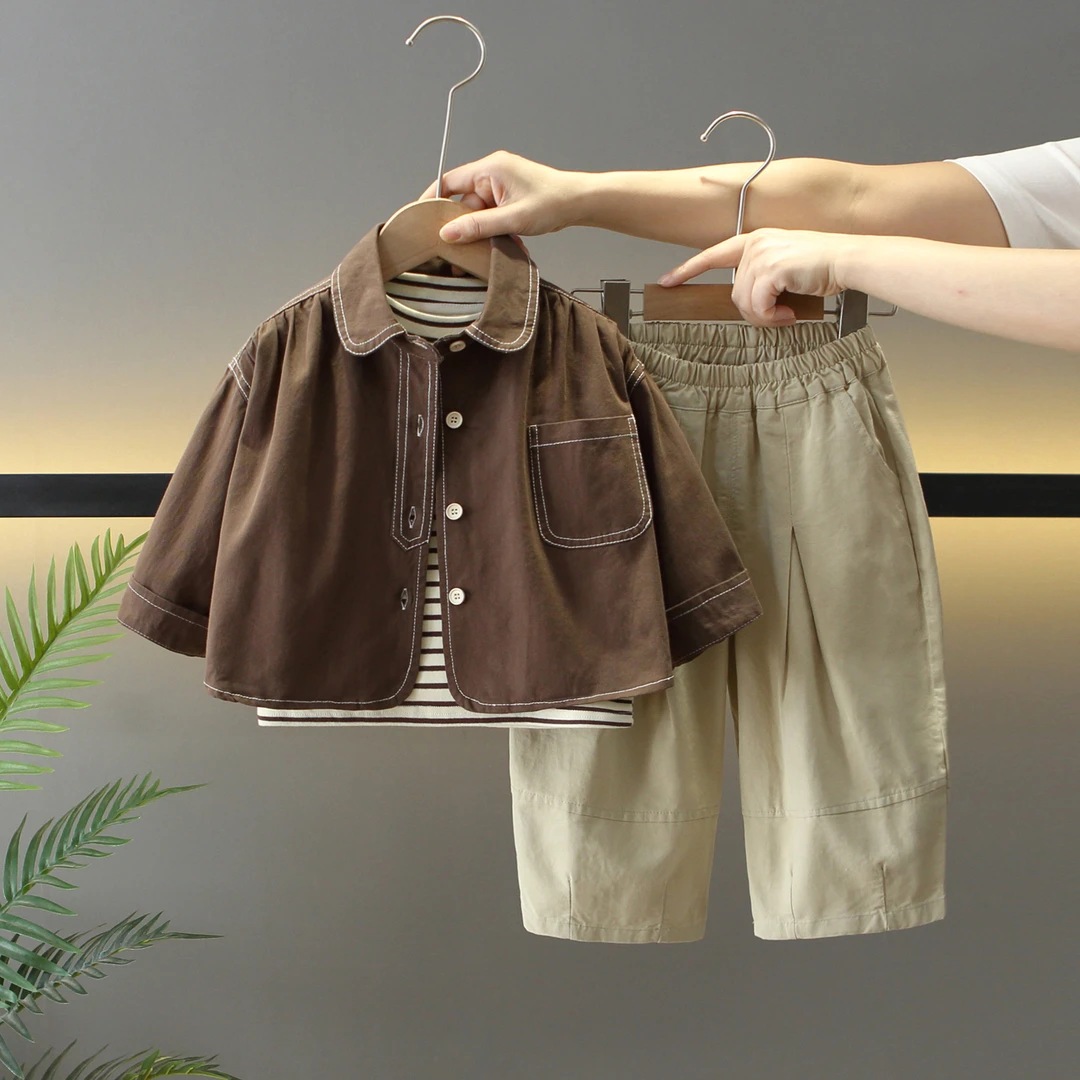 男童套装春秋季儿童服装宝宝衬衫三件套潮酷痞帅童装2025年新款洋