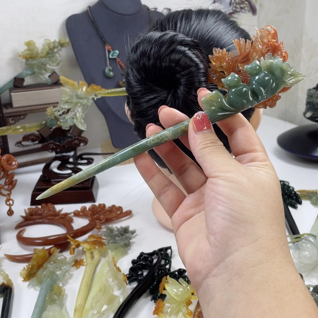 岫玉发饰未镶嵌爱情猫