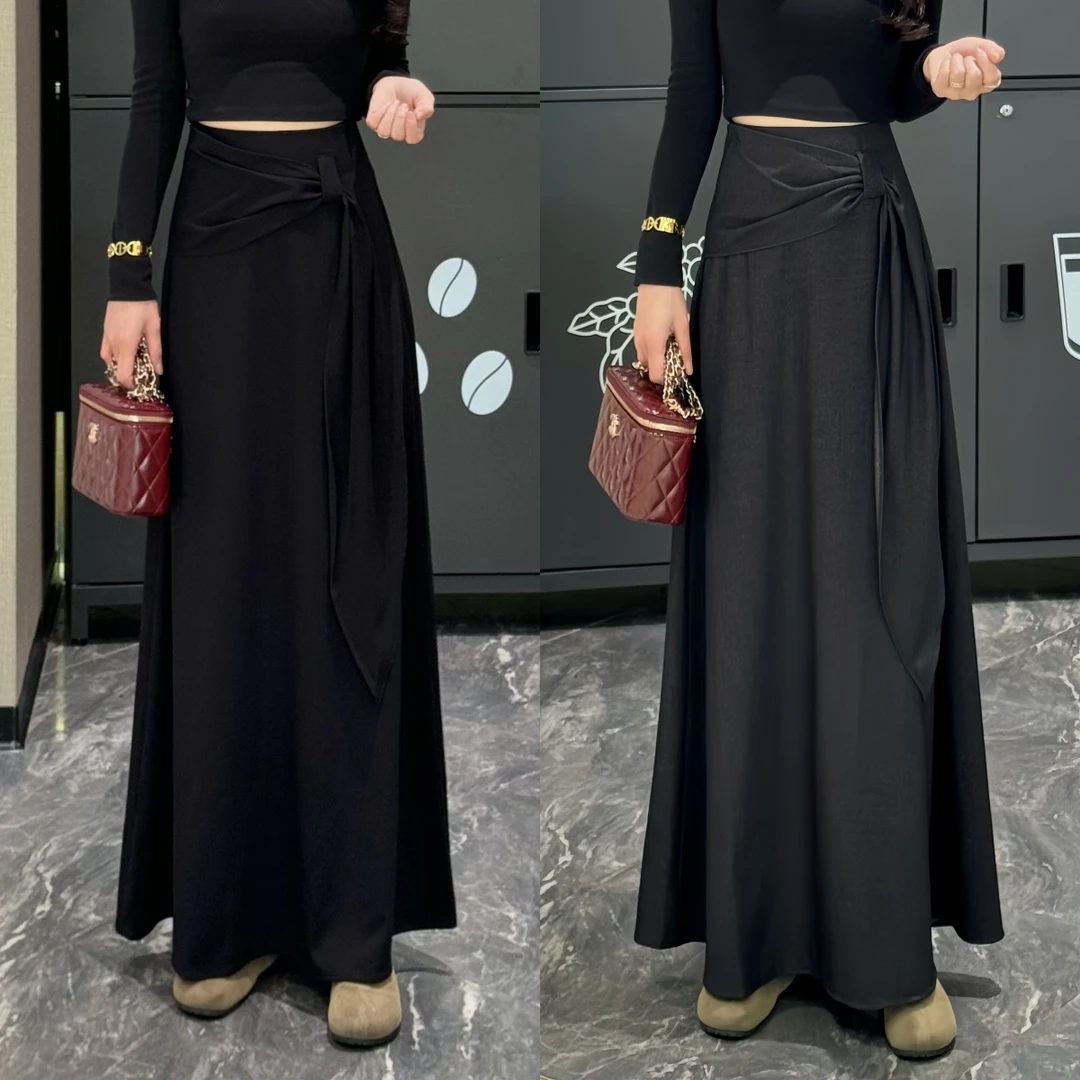 【CC】早秋新款松弛感高腰绑带百搭显瘦A字版半身裙