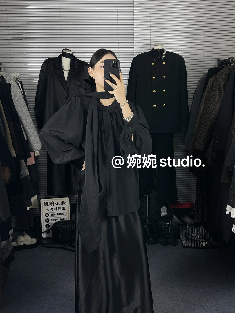 【婉婉studio】春新款洋气法式荡领飘带衬衣宽松显瘦高级感女小衫
