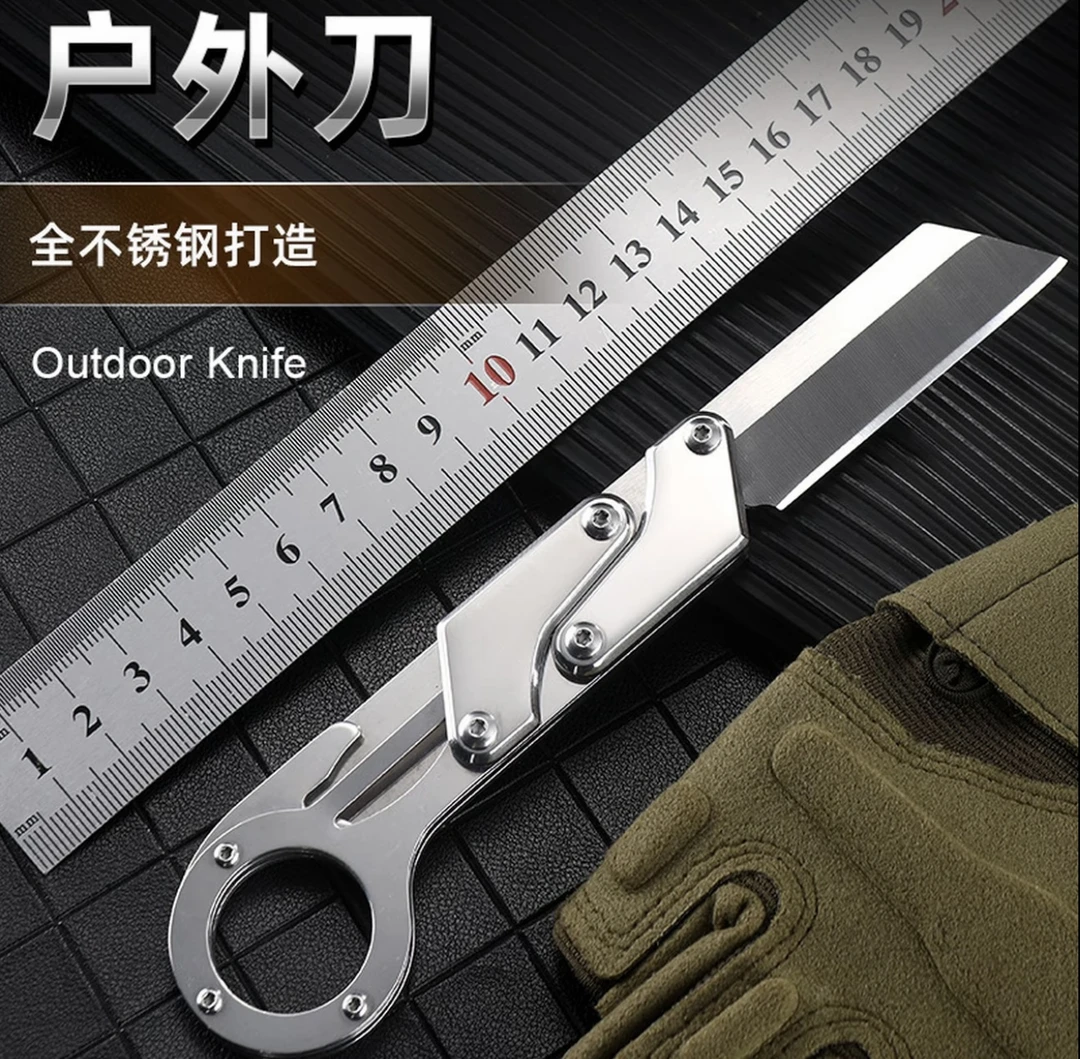 全钢一体伸缩折叠刀便携式野营折刀户外工具轻巧快递拆箱小刀