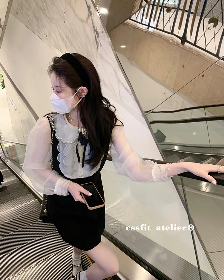 【折扣】 miu系 重工钉钻娃娃领刺绣高级感连衣裙显瘦甜欲a字短裙女