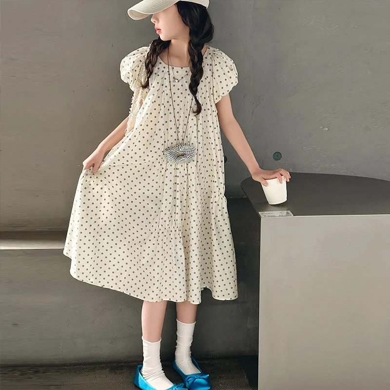 女童波点连衣裙夏季2025新款儿童夏装女孩韩系超好看大童棉布裙子