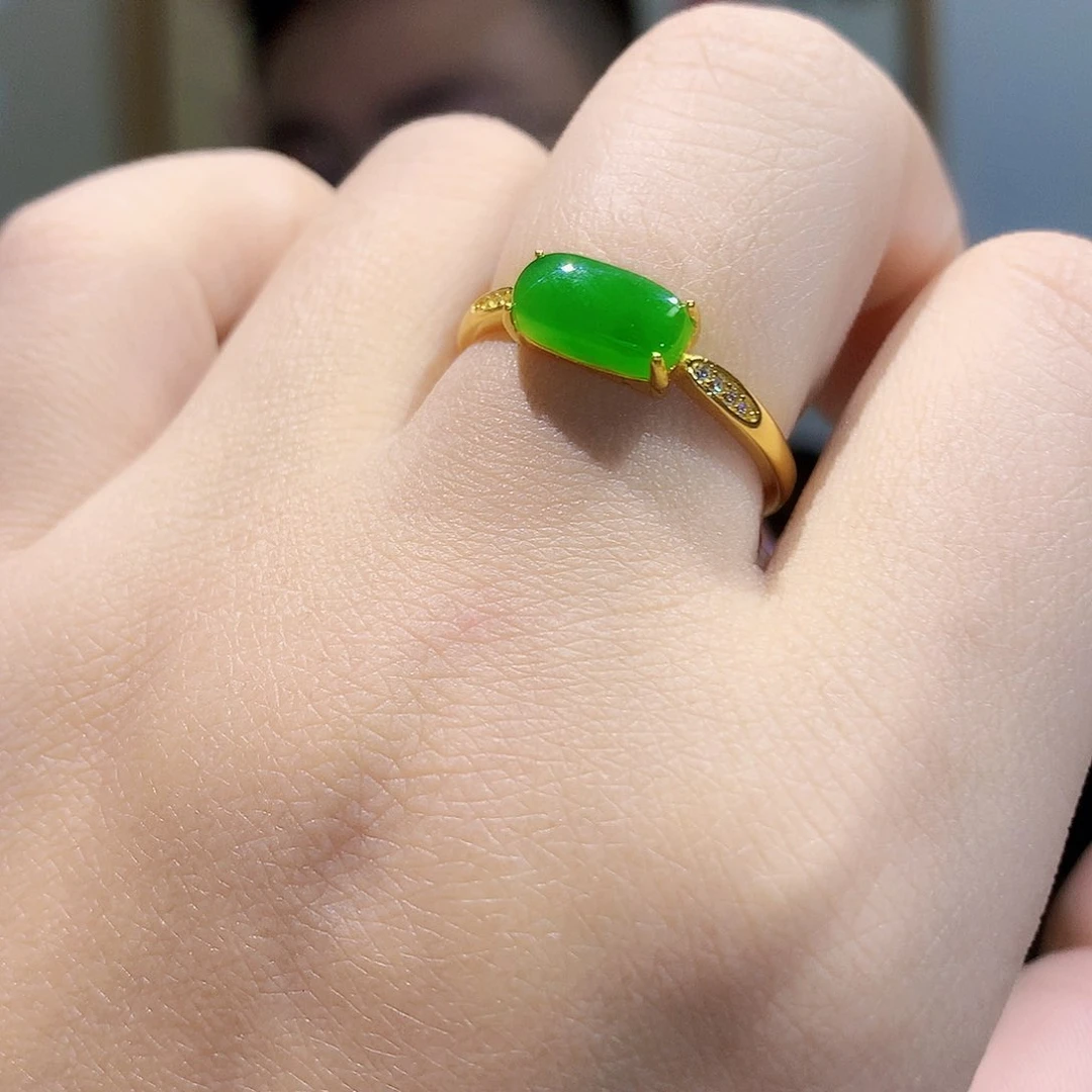 和田玉（碧玉）戒指银S925镀金镶嵌