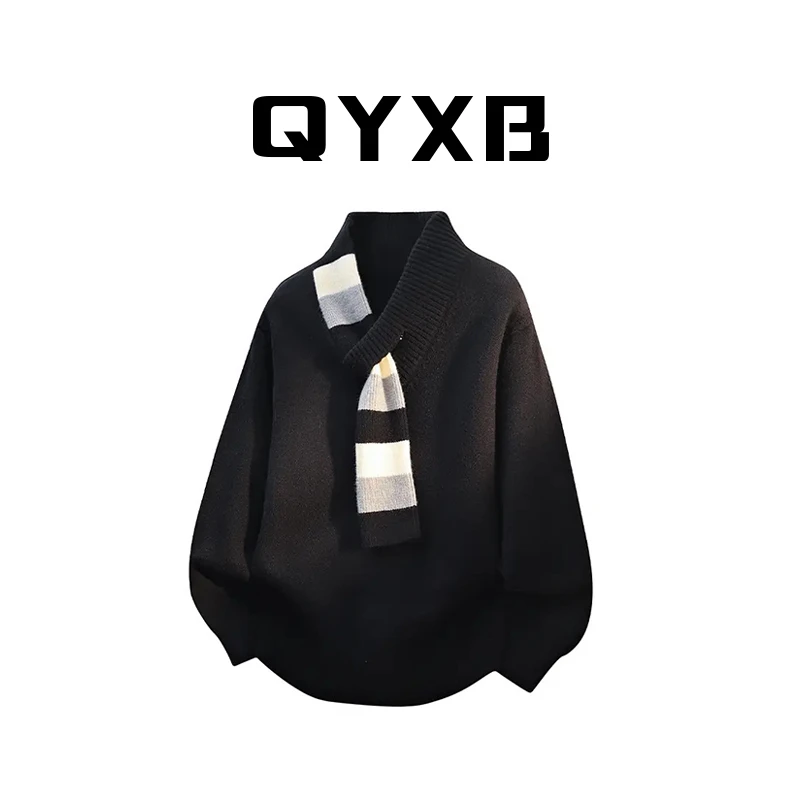 【品牌正品现货】QYXB韩系时尚毛衣男冬季围巾领针织衫轻奢休闲男装