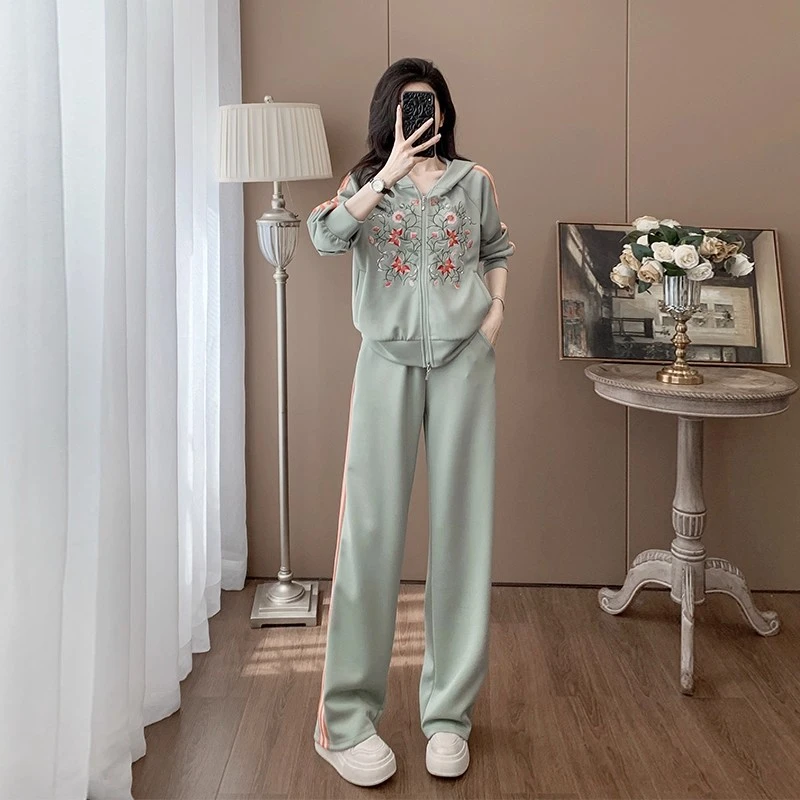 气质套装女装长裤上衣休闲减龄显瘦洋气阔腿裤套装新中式套装女