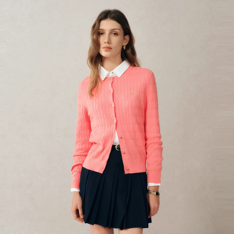 POLOWALK2025秋冬新品女式绞花圆领长袖针织衫W51580261