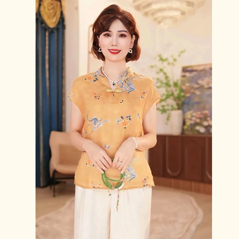 年轻妈妈夏装短袖T恤小衫2025新款洋气中老年女装国风上衣服套装