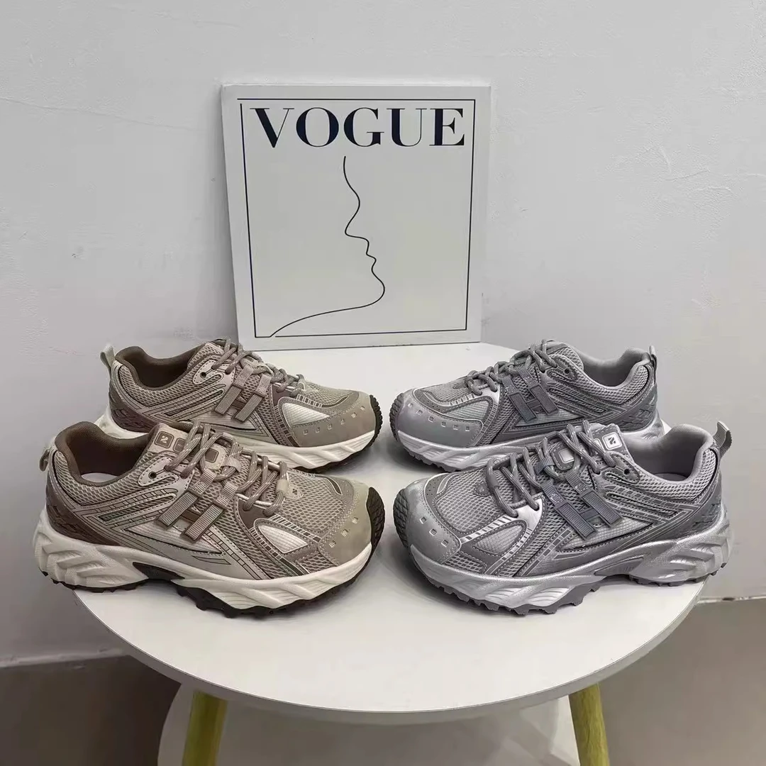 时尚网面透气老爹鞋女2025夏新款复古厚底轻便百搭休闲运动跑步鞋