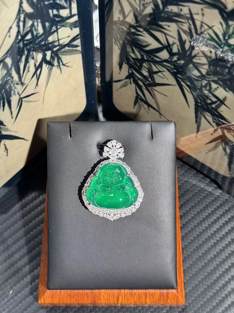 吊坠925银 开花绿色佛公吊坠