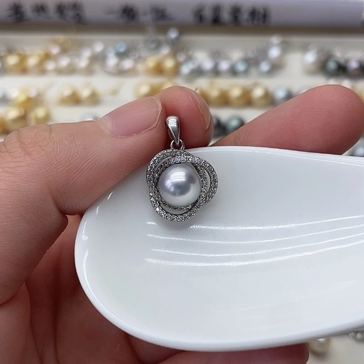 海水珍珠银S925镶嵌吊坠(不含链)