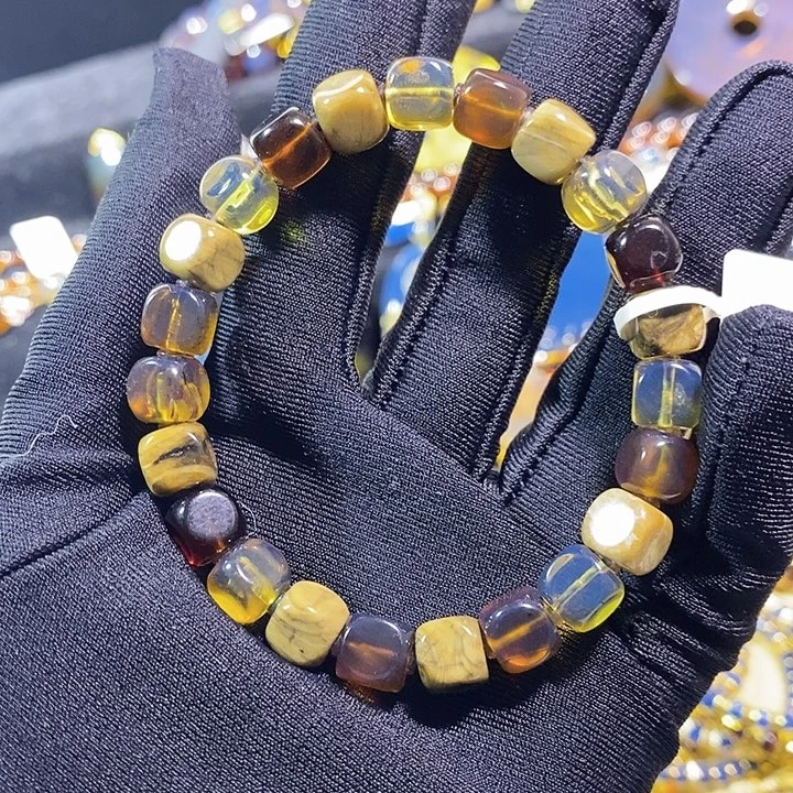 琥珀未镶嵌珠宝奇石方糖多宝手串