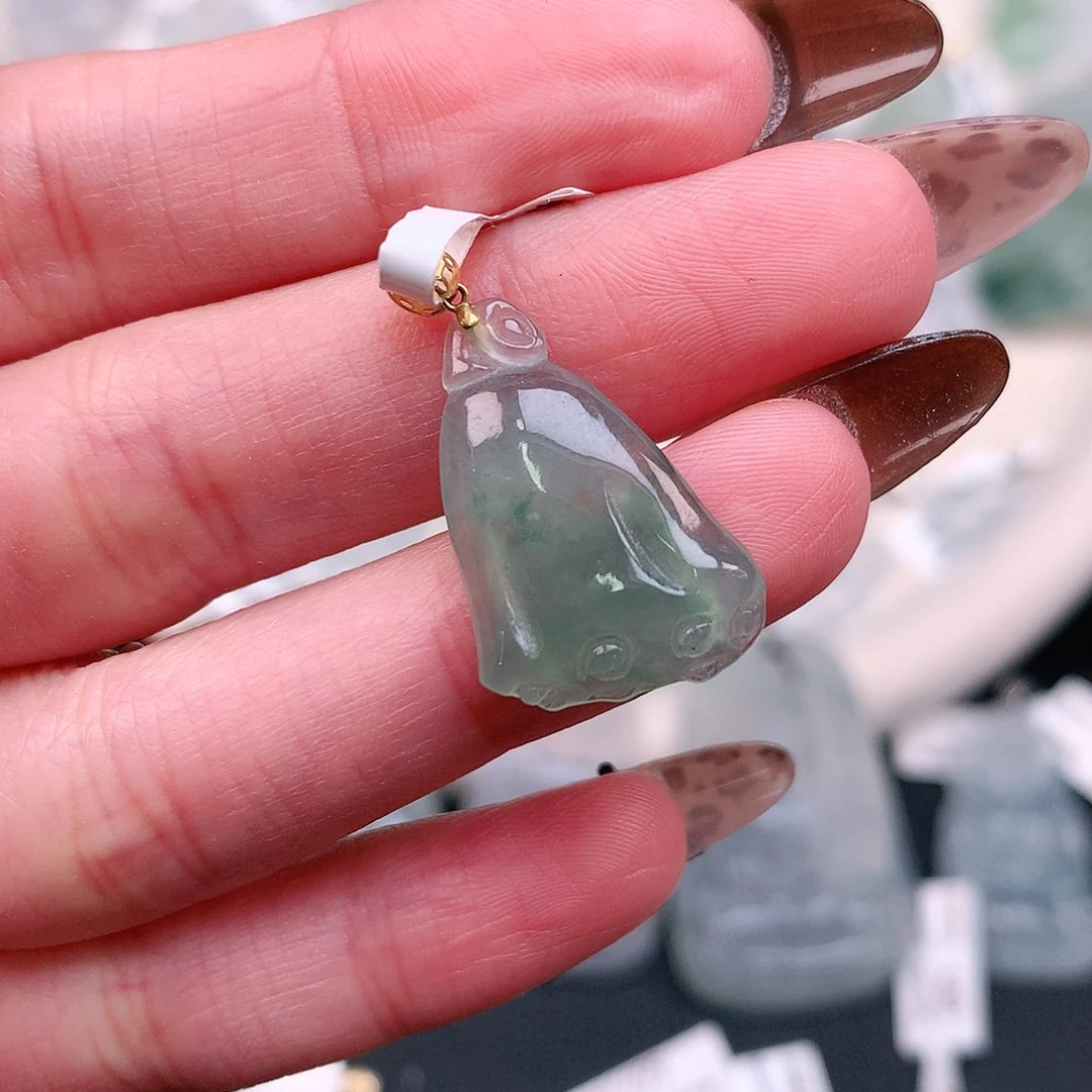 翡翠颈饰18K金镶嵌冰晴莲蓬27.7、23、15、3.6