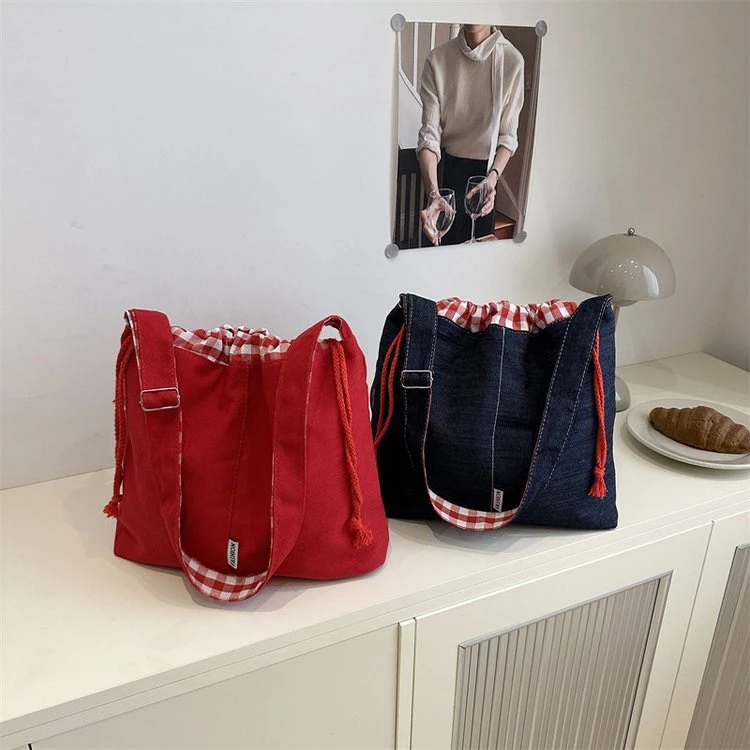 单肩包单肩斜挎款做旧格子包文艺防脏百搭托特包