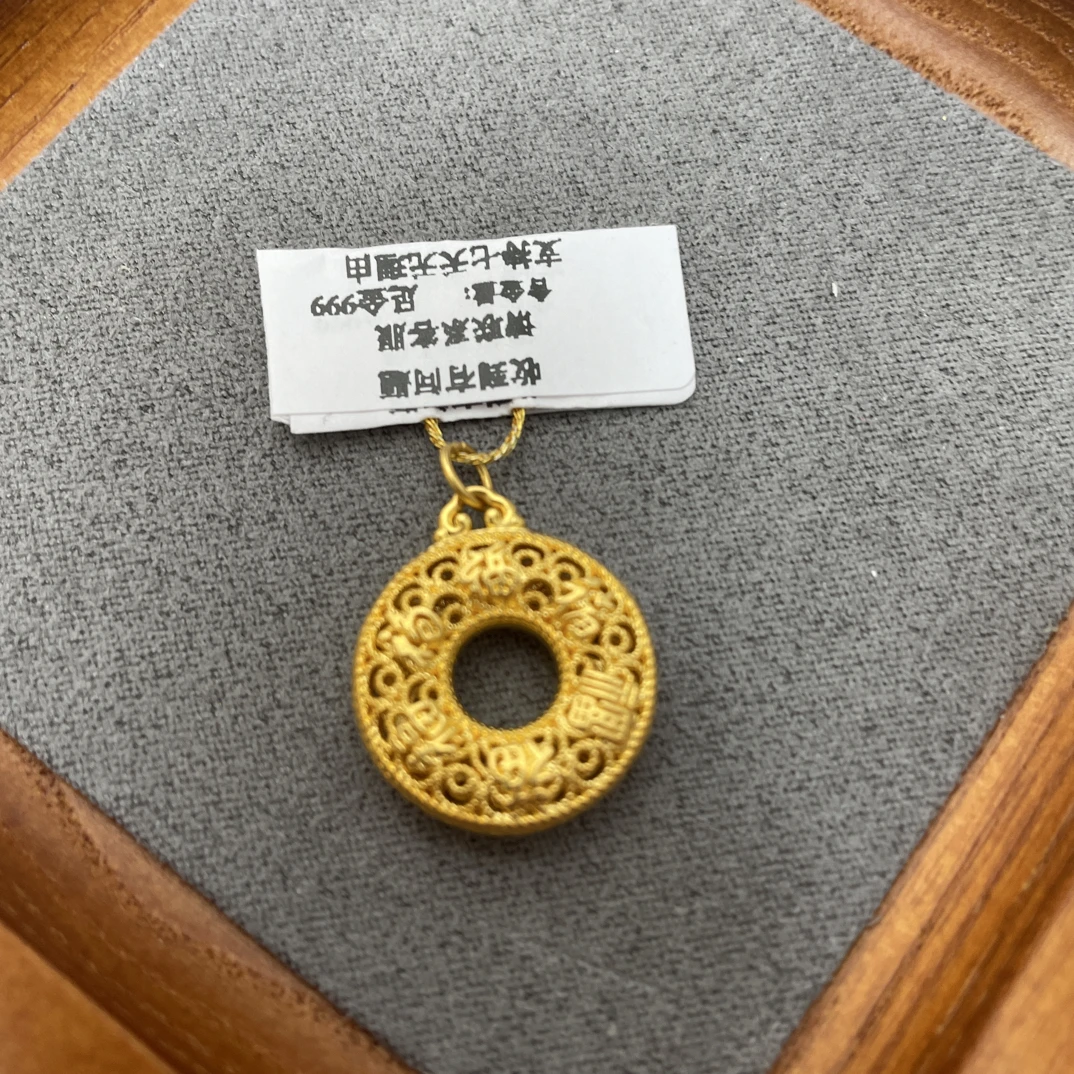 库F13083花丝平安扣足金999吊坠大件