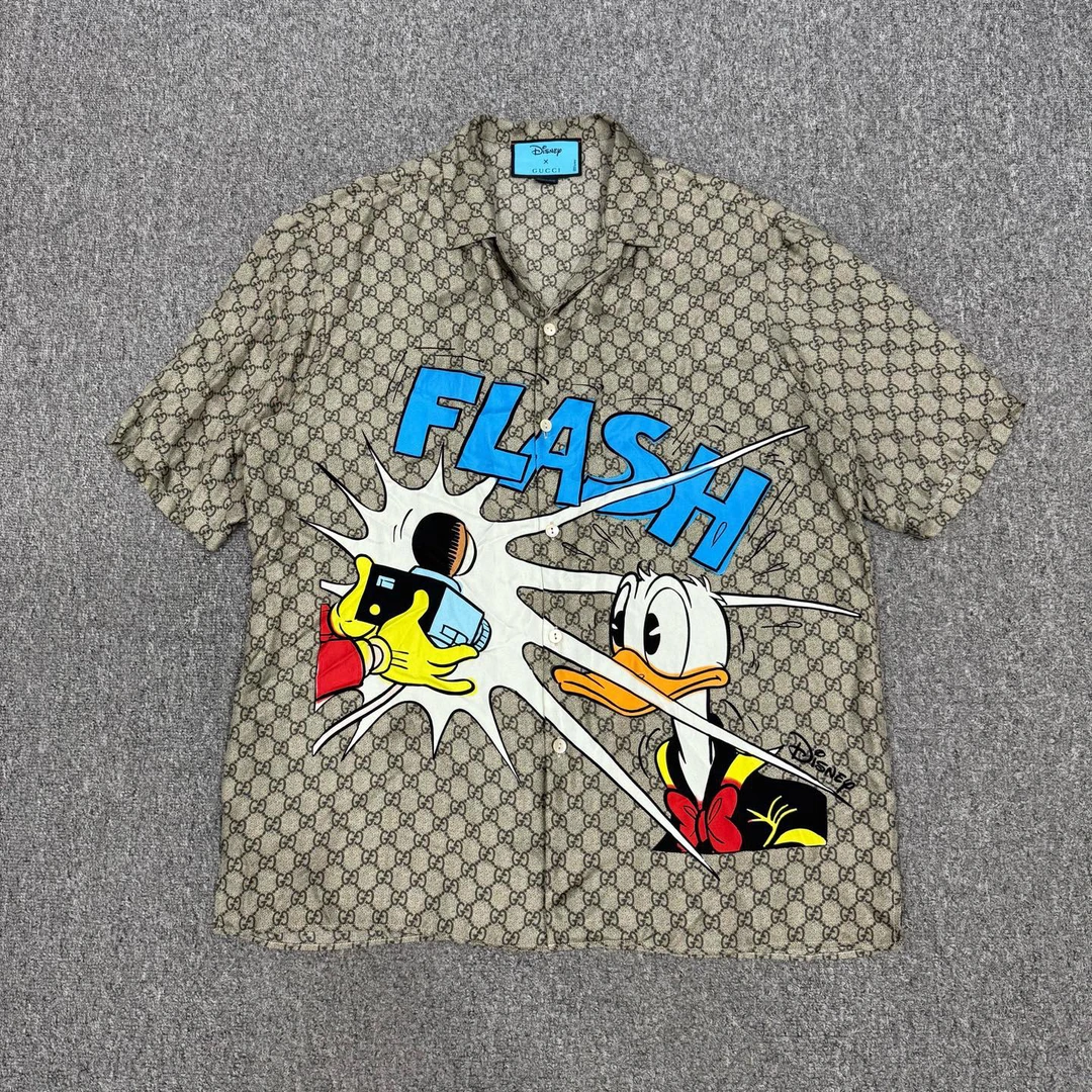 99新 GUCCI/古驰 古驰x Disney联名唐老鸭老花满logo衬衫48码99新