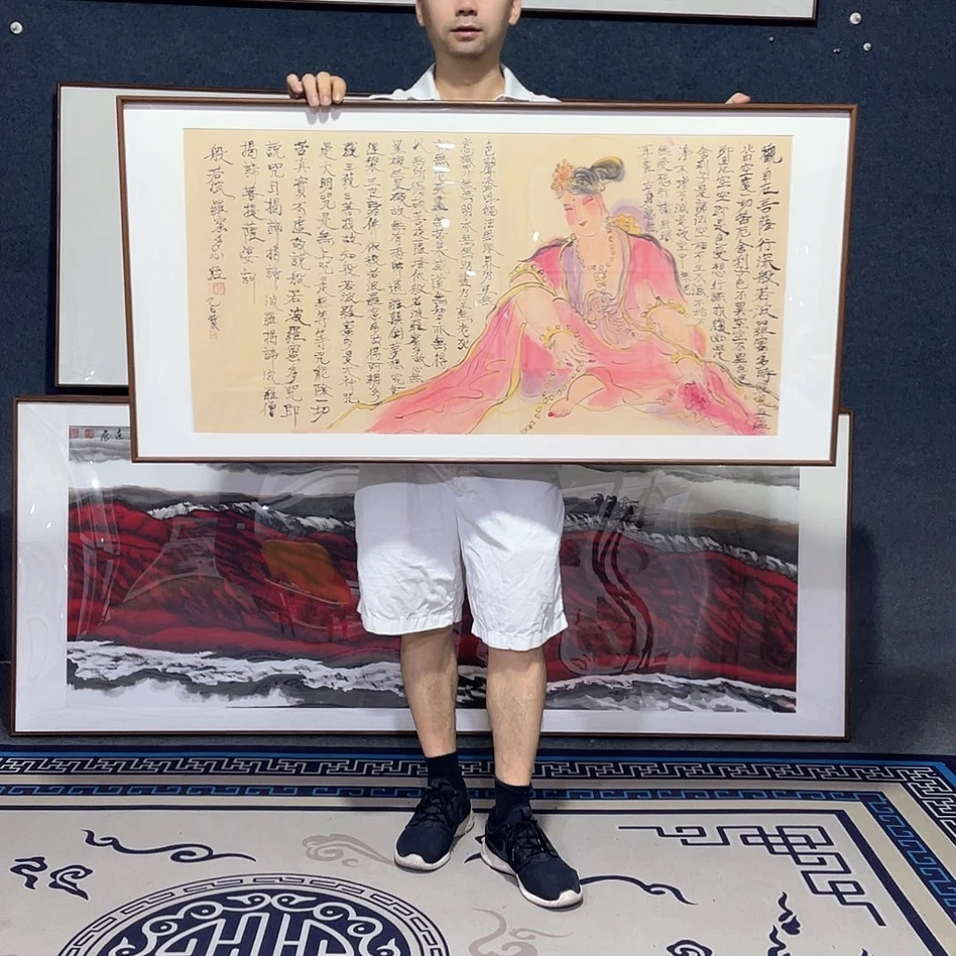 国画手绘画作品带框60/120