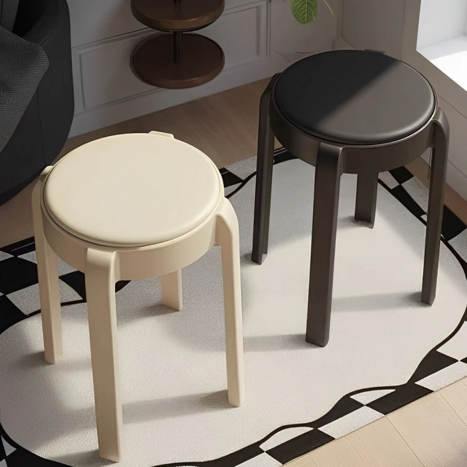 法式奶油风软包塑料凳子家用结实耐用可叠放加厚2025新款餐桌椅子