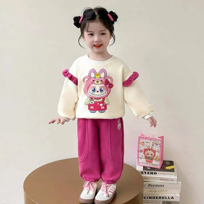 女童套装2025春秋新款宝宝拉布布花边卫衣卫裤儿童休闲秋款两件套