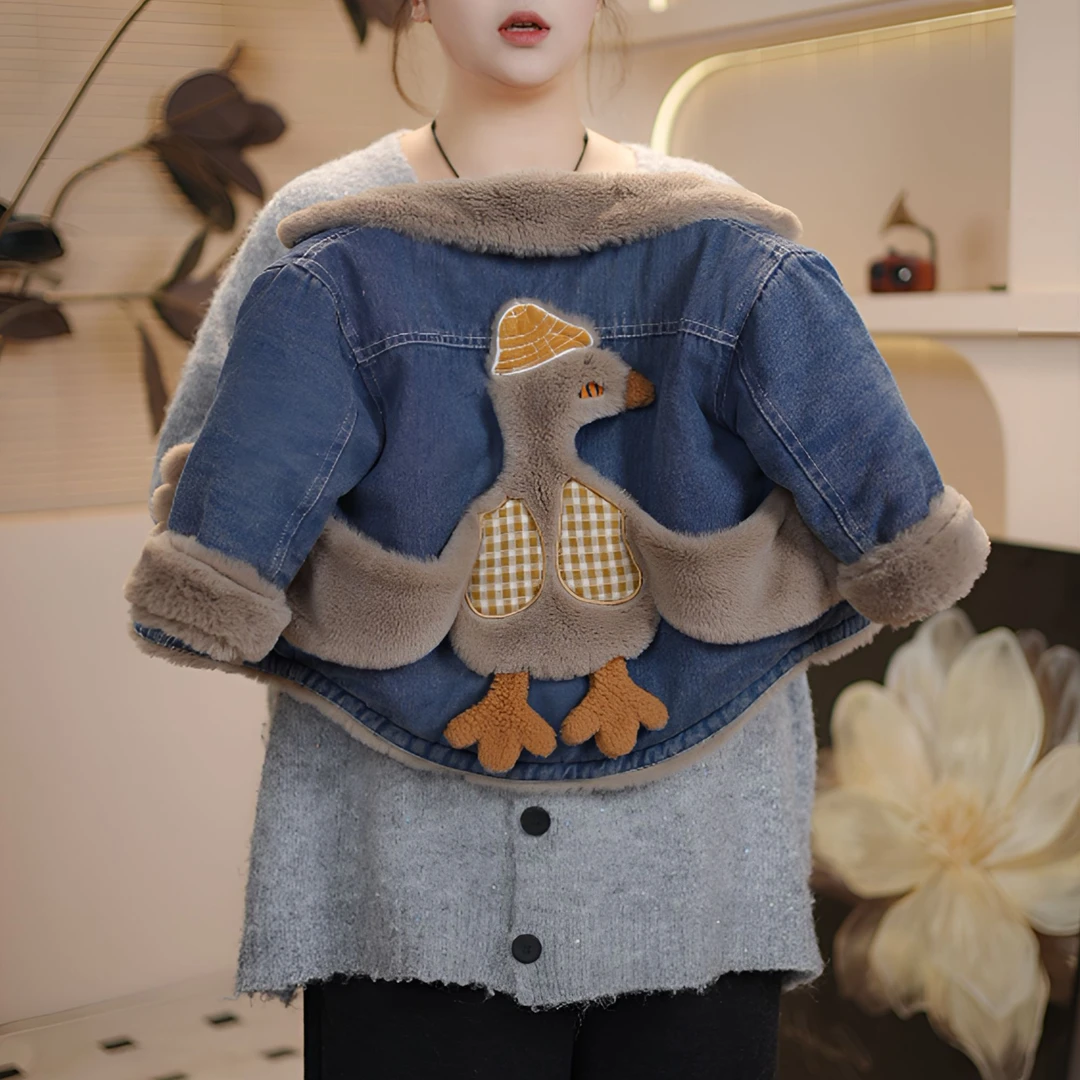【大鹅】牛仔加绒外套2025秋冬装中小童休闲童装牛仔外套24D65
