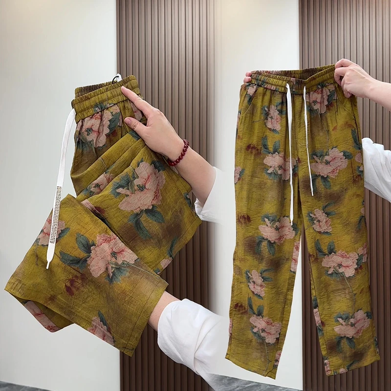 夏季薄款宣麻九分裤女裤宽松显瘦凉凉裤百搭休闲裤时尚直筒裤