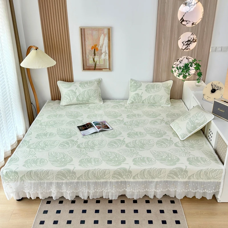 定做高端榻榻米床盖 夏季冰丝凉席A类防滑罩垫纯色大炕专用床单