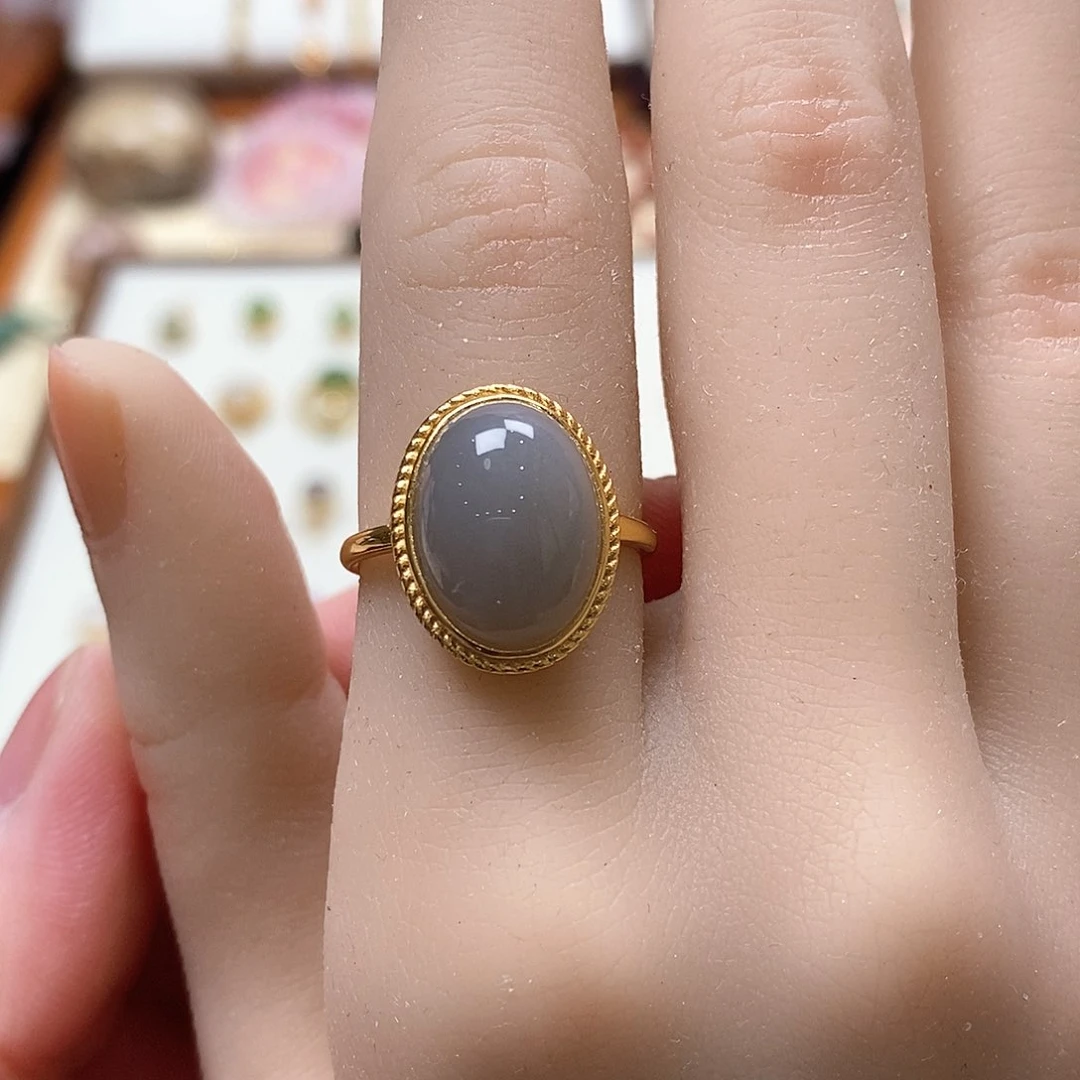 和田玉戒指银S925镶嵌皮****梦