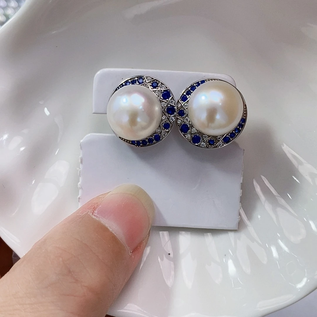 银S925镶嵌淡水珍珠特价无核耳饰刘*艳