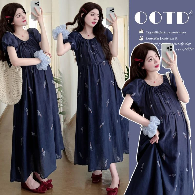 2025夏季新款韩版时尚显瘦甜美减龄孕妇连衣裙孕妇裙孕妇装中长款