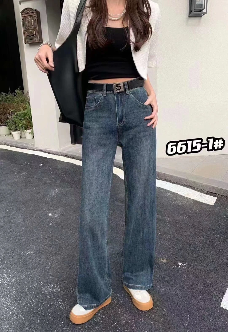 6615复古蓝高腰新款显瘦直筒牛仔裤