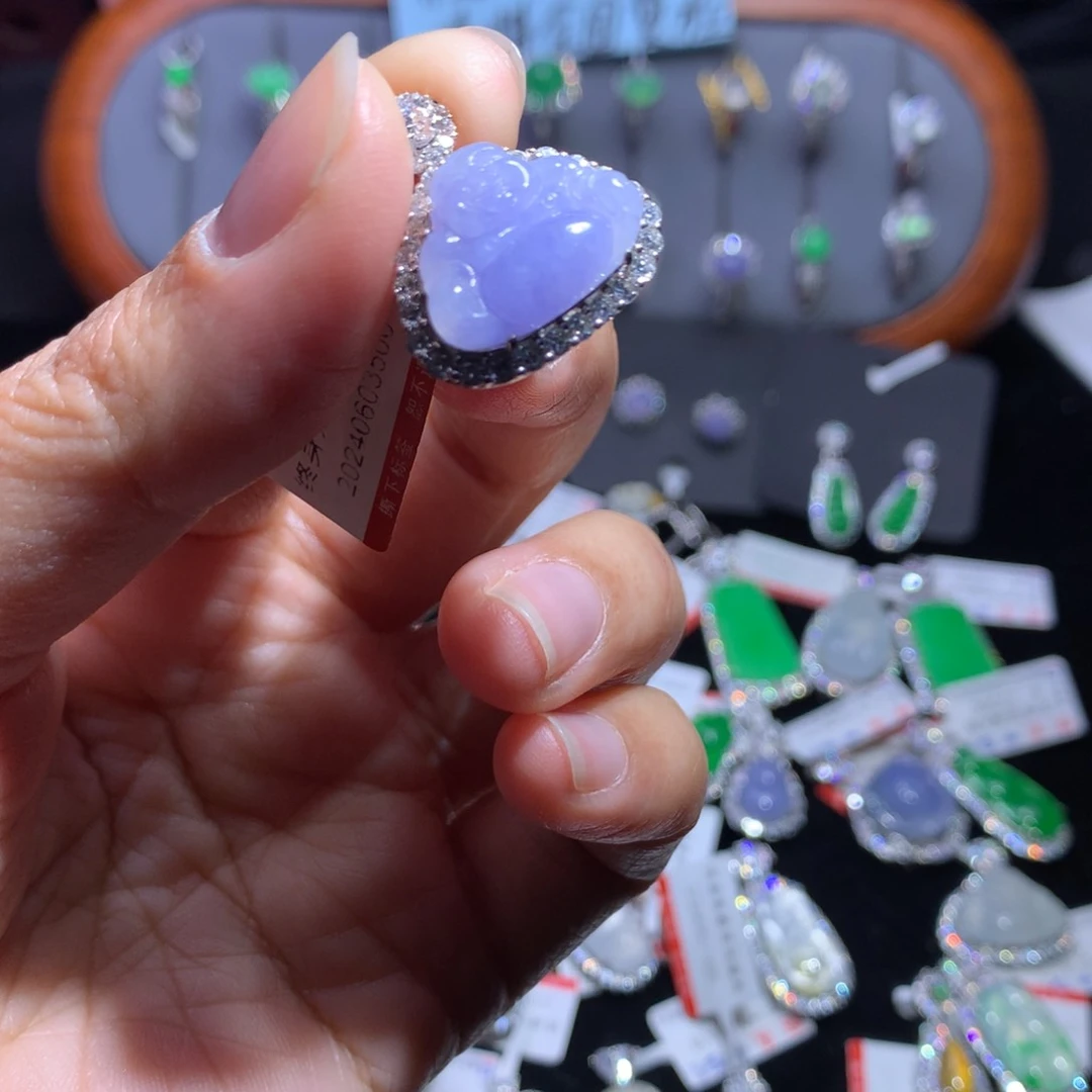 翡翠颈饰银S925镶嵌天然翡翠A货缅料冰紫佛公吊坠