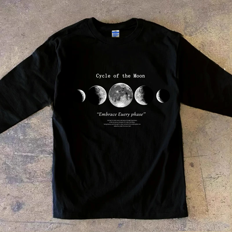 重磅260g纯棉美式潮牌太空星球印花男长袖T恤秋衣打底衫休闲宽松