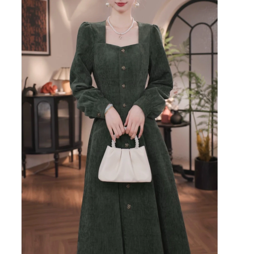 薇宝儿佳佳-【木棉芙】秋冬新款雪尼尔绒显瘦高腰线连衣裙-59645Q