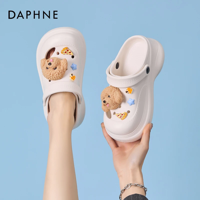 达芙妮厚底增高洞洞鞋女款2024新款夏季时尚包头时尚凉拖鞋沙滩鞋