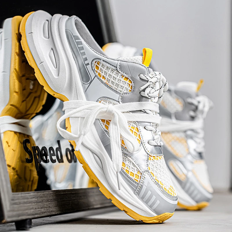 半拖鞋男夏季一脚蹬包头无后跟网面休闲运动鞋厚底增高防滑老爹鞋