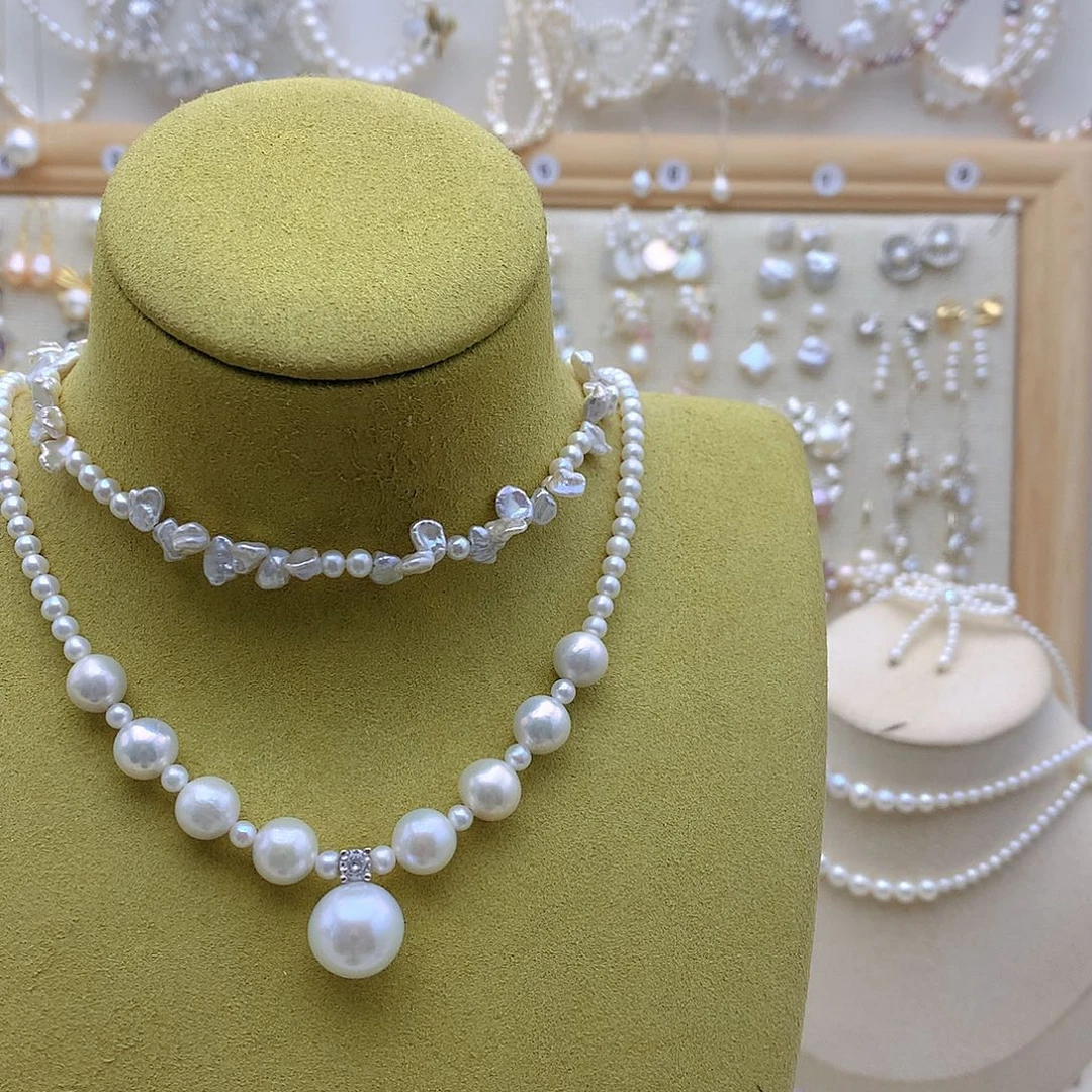 淡水珍珠银S925镶嵌项链